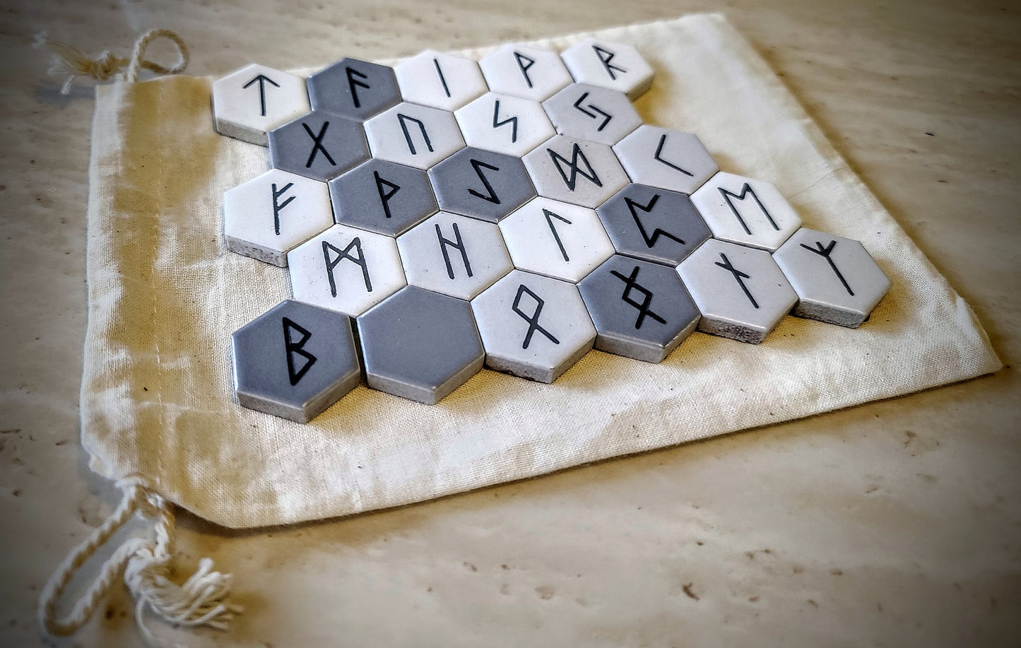 Hex Tile Etched & Painted Rune Set