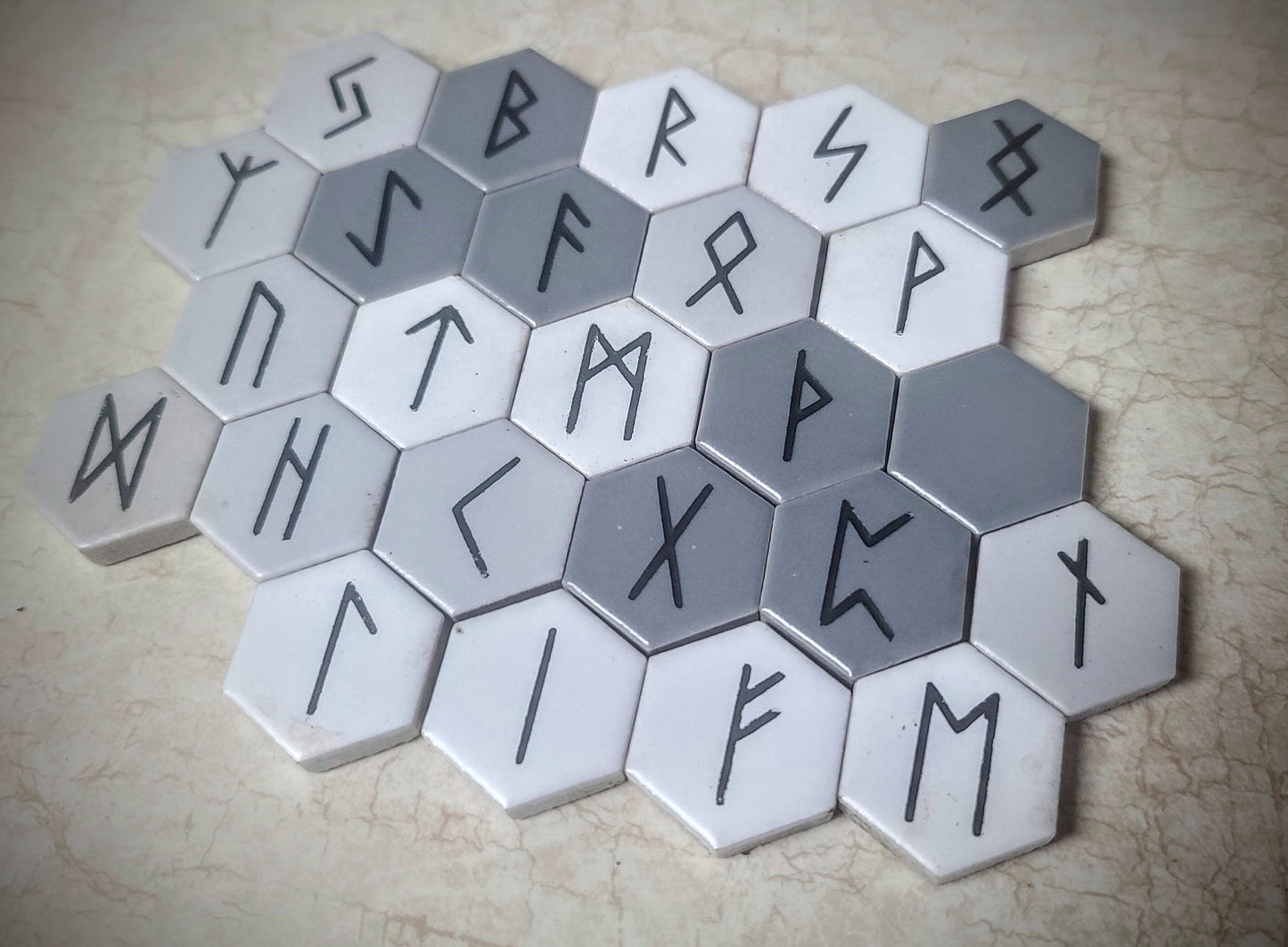 Hex Tile Etched & Painted Rune Set