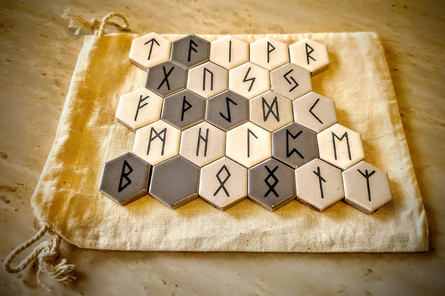 Hex Tile Etched & Painted Rune Set