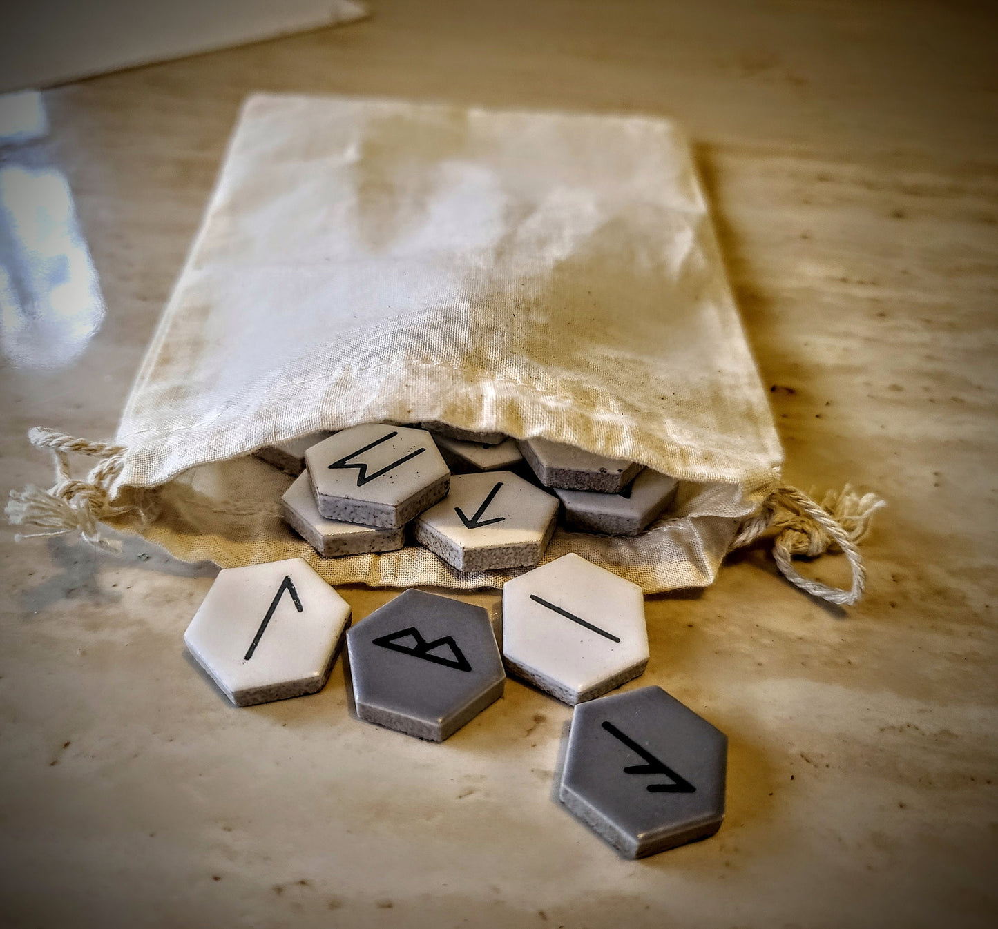 Hex Tile Etched & Painted Rune Set